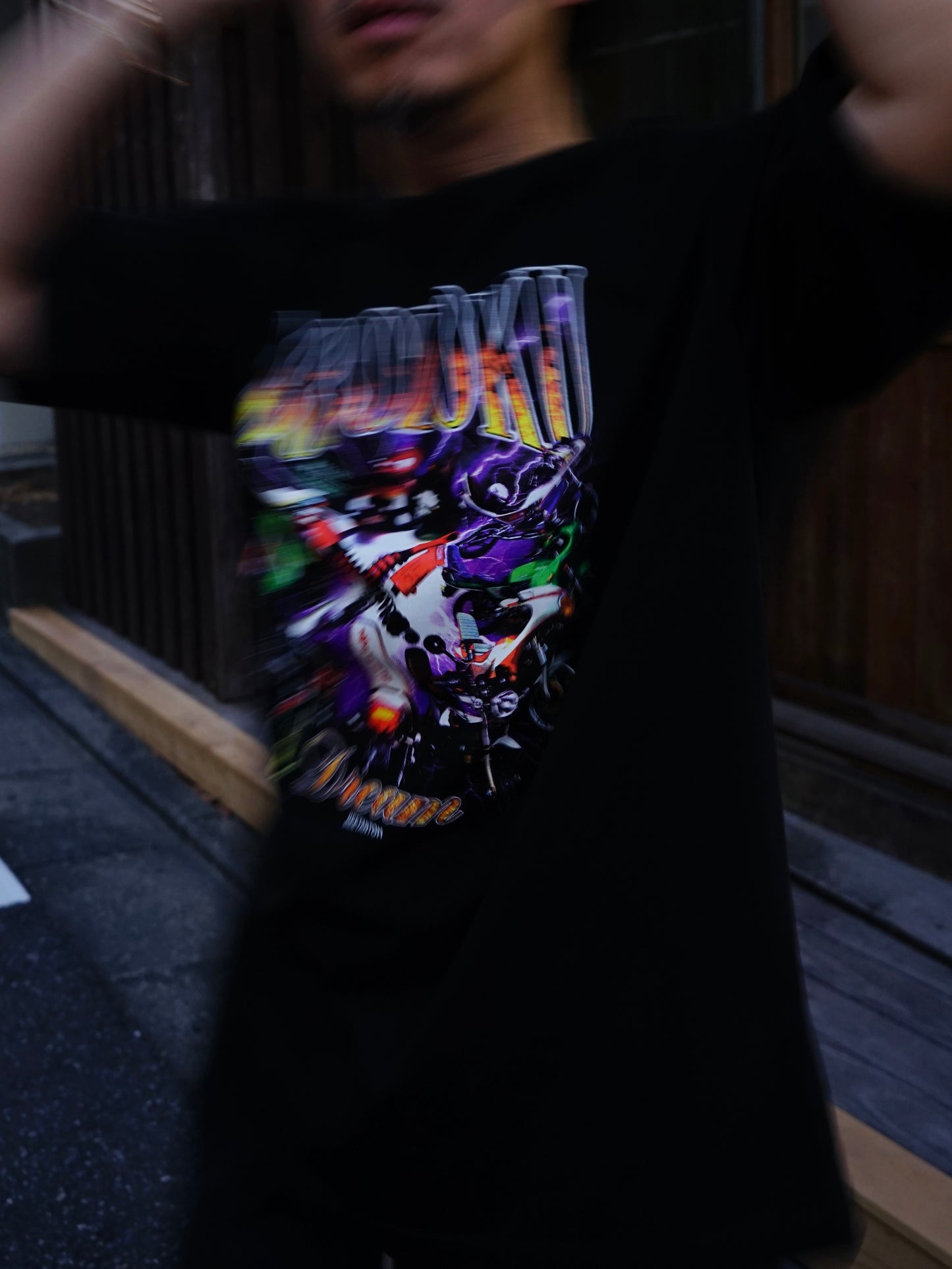 XXLサイズ入荷 NEW暴走族コラージュプリントT-shirt（BLK）